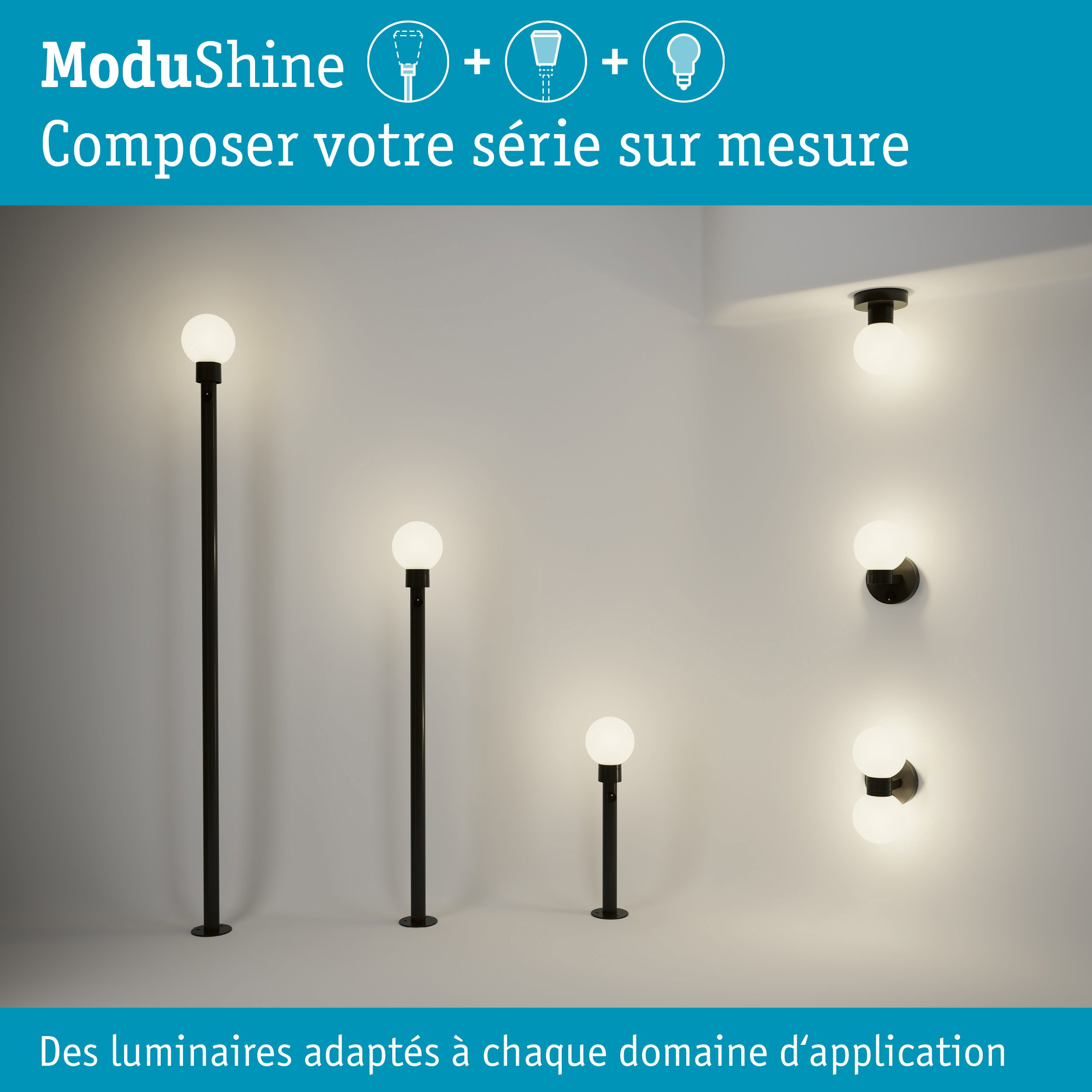 ModuShine Abat-jour Taleno IP44 sphérique Anthracite/Blanc