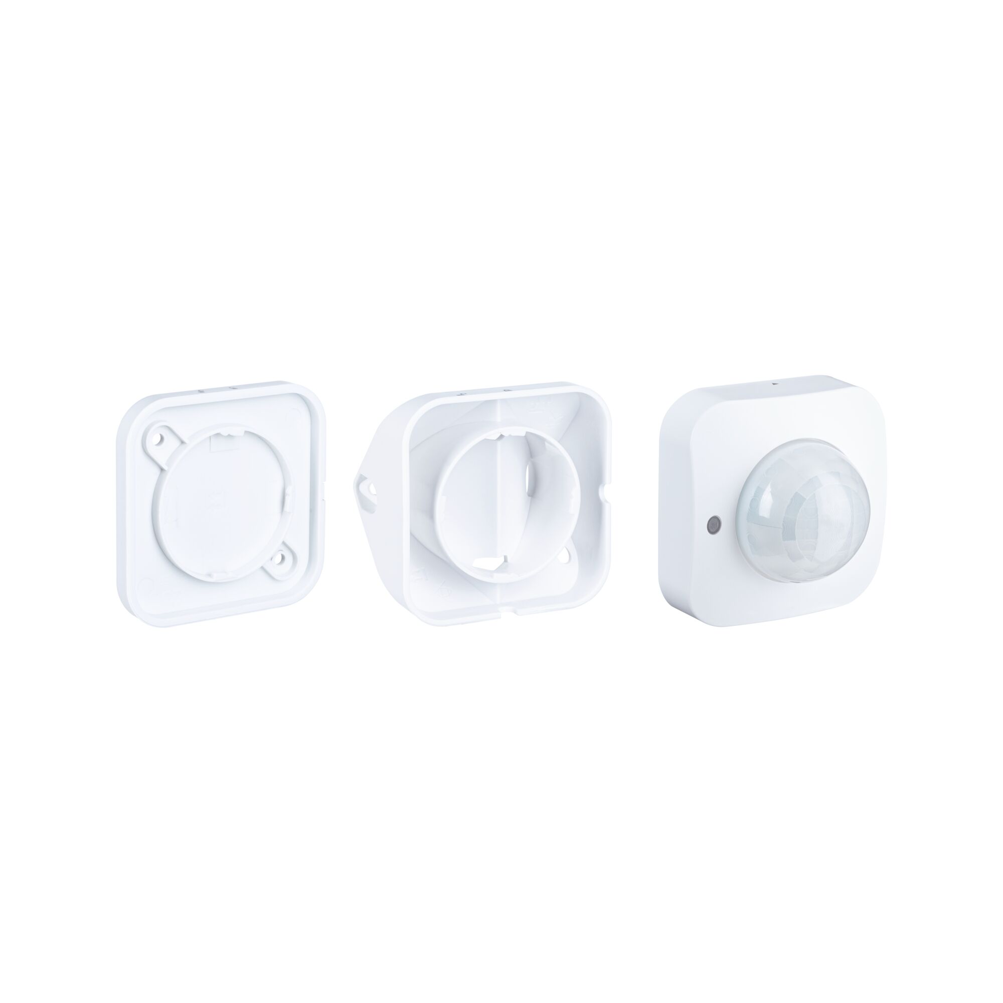 White plastic housing with motion sensor and two covers for light control