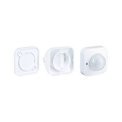 White plastic housing with motion sensor and two covers for light control