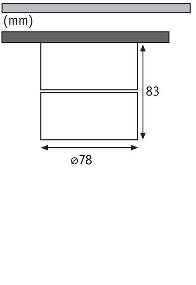 Technische Zeichnung mit Maßen 78 mm Durchmesser und 83 mm Höhe für Leuchtengehäuse.