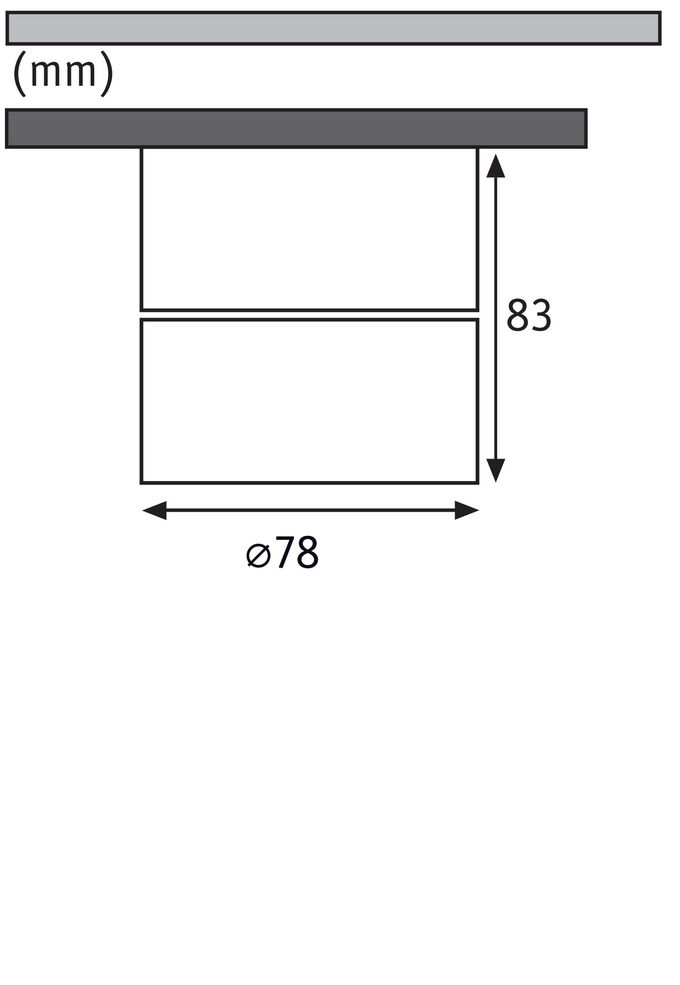 Dessin technique indiquant 78 mm de diamètre et 83 mm de hauteur pour boîtier d'éclairage.
