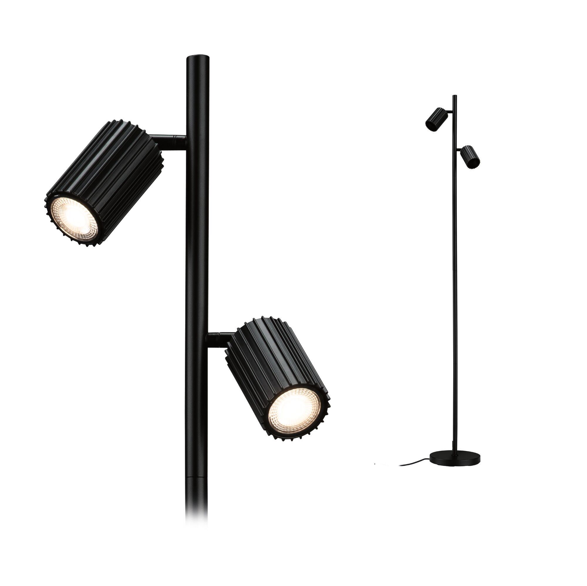 Lampadaire Lirena 1575mm max. 2x7W Noir mat Lampadaire noir en métal avec deux spots LED réglables pour un éclairage moderne