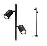 Black metal floor lamp with two adjustable LED spotlights for modern home lighting