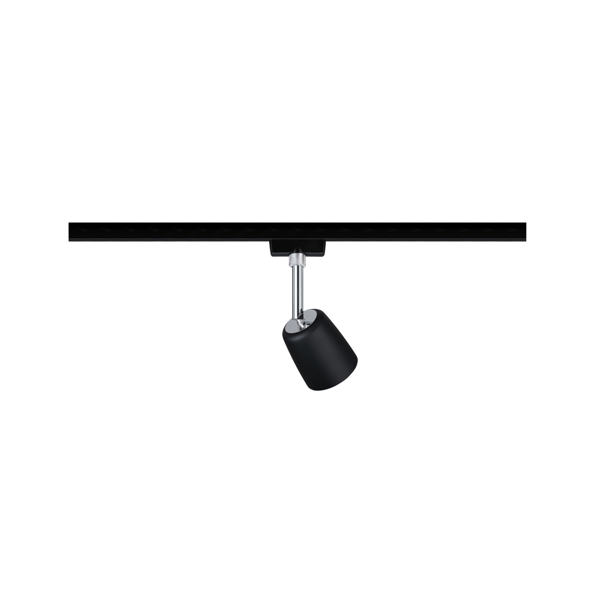 Schwarzer LED-Strahler aus Metall an Schienensystem, verstellbar für gezielte Beleuchtung