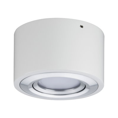 Round white metal ceiling light with integrated LED spotlight for modern indoor lighting