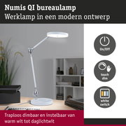 Witte Numis QI LED bureaulamp met touch dimmer en instelbaar licht van warm wit tot daglichtwit