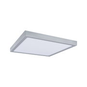 Quadratische LED-Deckenleuchte aus silbernem Aluminium mit weißem Diffusor für modernes Raumlicht