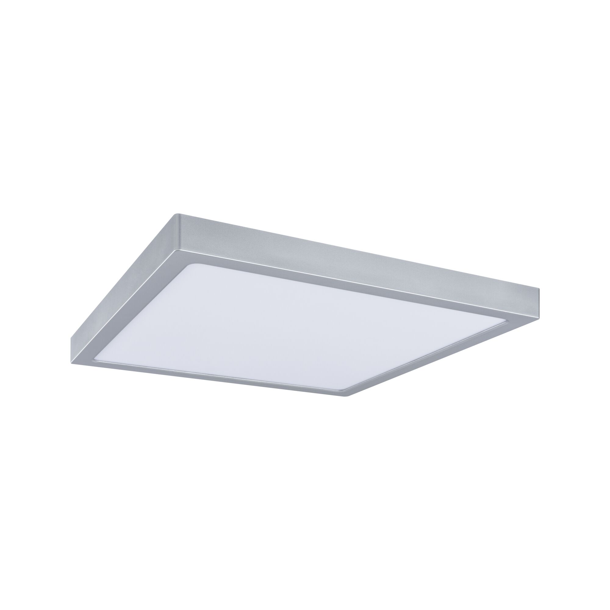 Quadratische LED-Deckenleuchte aus silbernem Aluminium mit weißem Diffusor für modernes Raumlicht