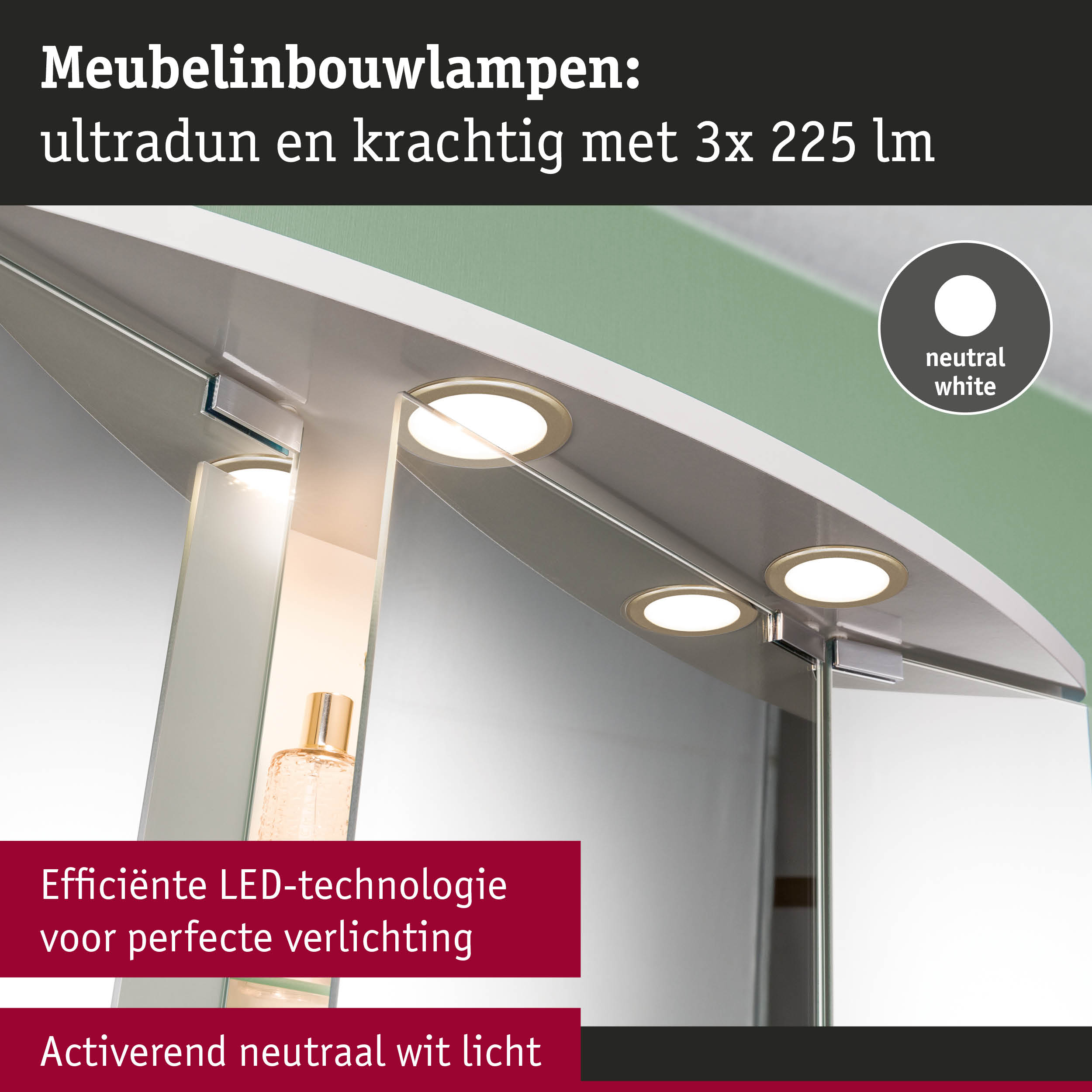 Moderne meubel inbouwlamp met drie ronde LED-lampen in neutraal wit voor efficiënte verlichting