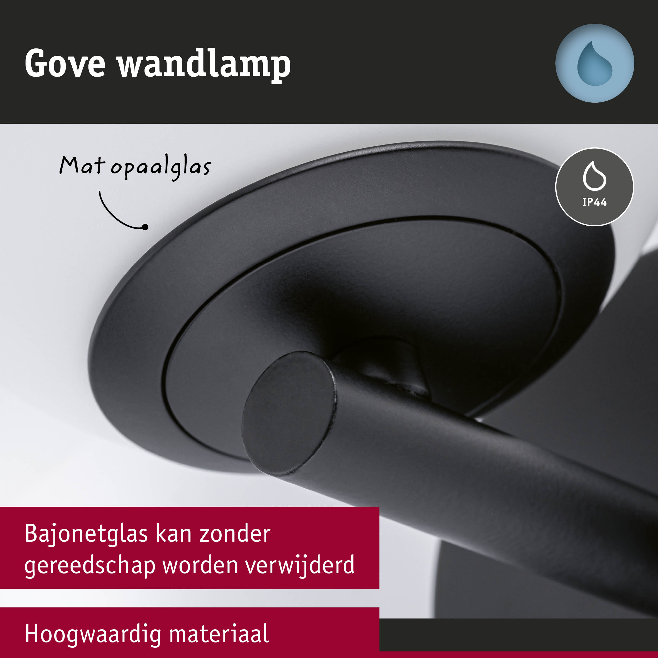 Zwarte Gove wandlamp met mat opaalglas en IP44 bescherming voor badkamerverlichting