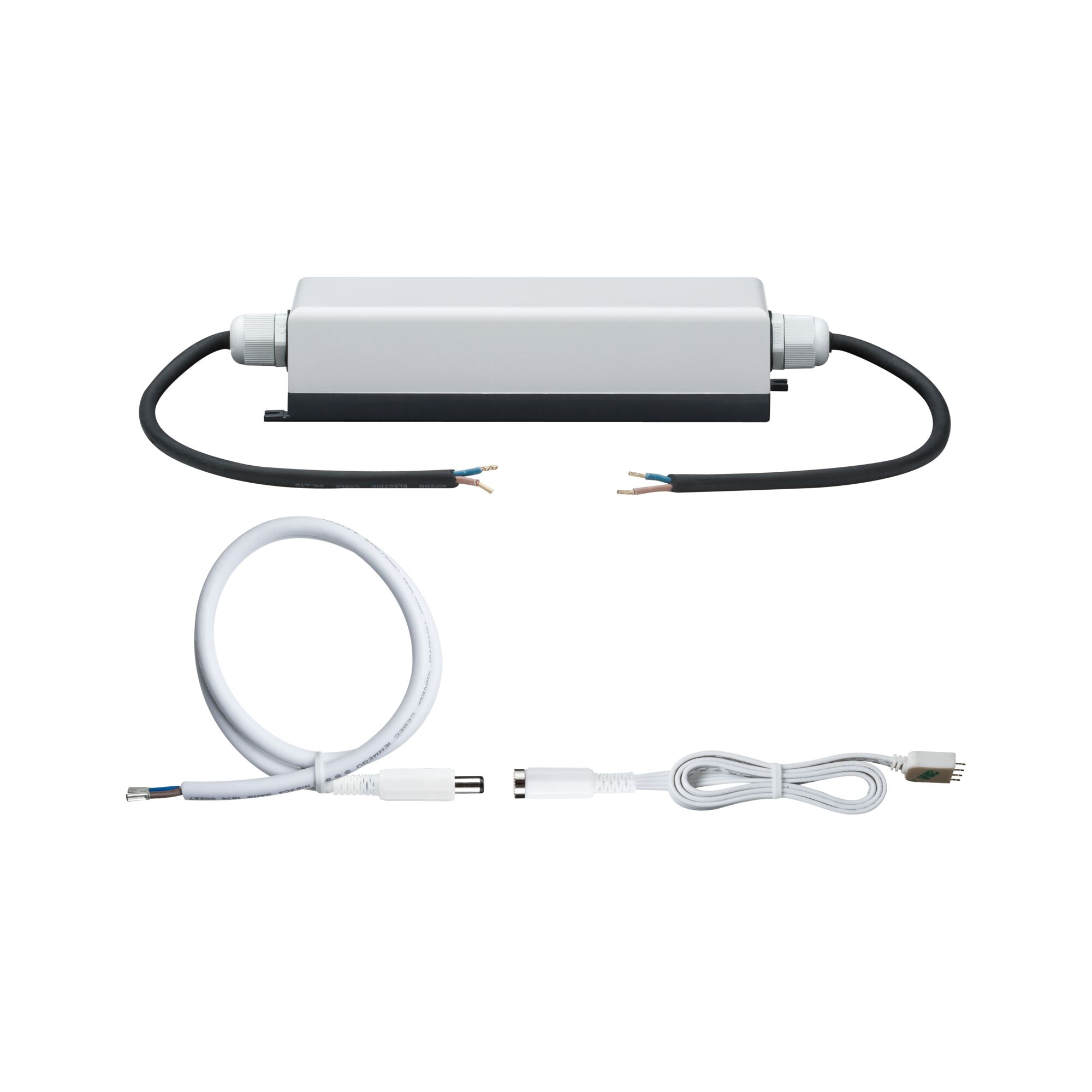 YourLED Power Supply IP65 230/12V 60VA Grau/Schwarz Elektronisches Vorschaltgerät mit schwarzem Kabel und weißem Anschlusskabel für LED-Beleuchtung