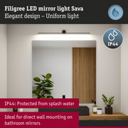 Filigree black LED mirror light Sava with IP44 splash water protection for bathroom walls