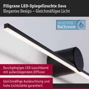 Filigrane schwarze LED-Spiegelleuchte Sava mit gleichmäßigem Licht und Diffusor für Badezimmer
