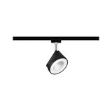 Spot LED noir en métal avec anneau lumineux blanc sur rail noir pour éclairage intérieur moderne