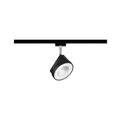 Spot LED noir en métal avec anneau lumineux blanc sur rail noir pour éclairage intérieur moderne