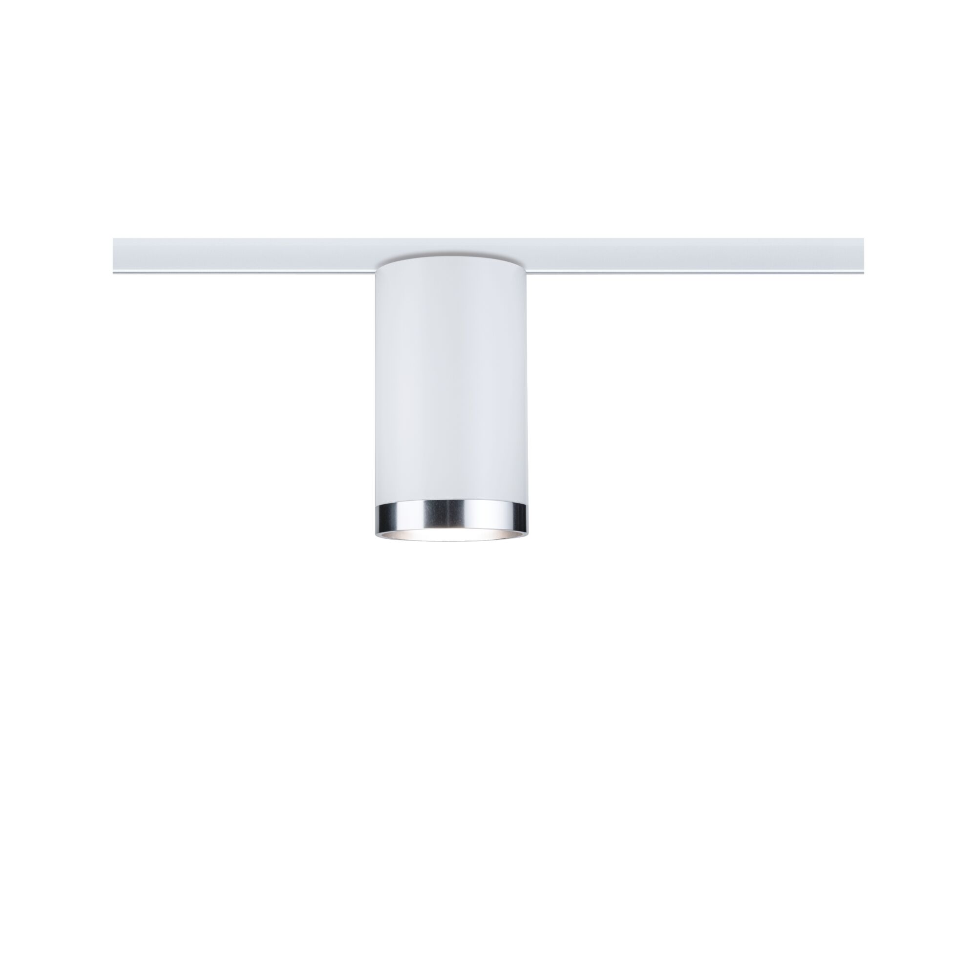 Modern white metal ceiling spotlight with chrome ring for flexible room lighting