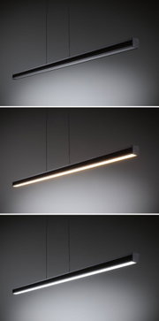 Black aluminum LED pendant light with warm and cool white light for modern interior lighting
