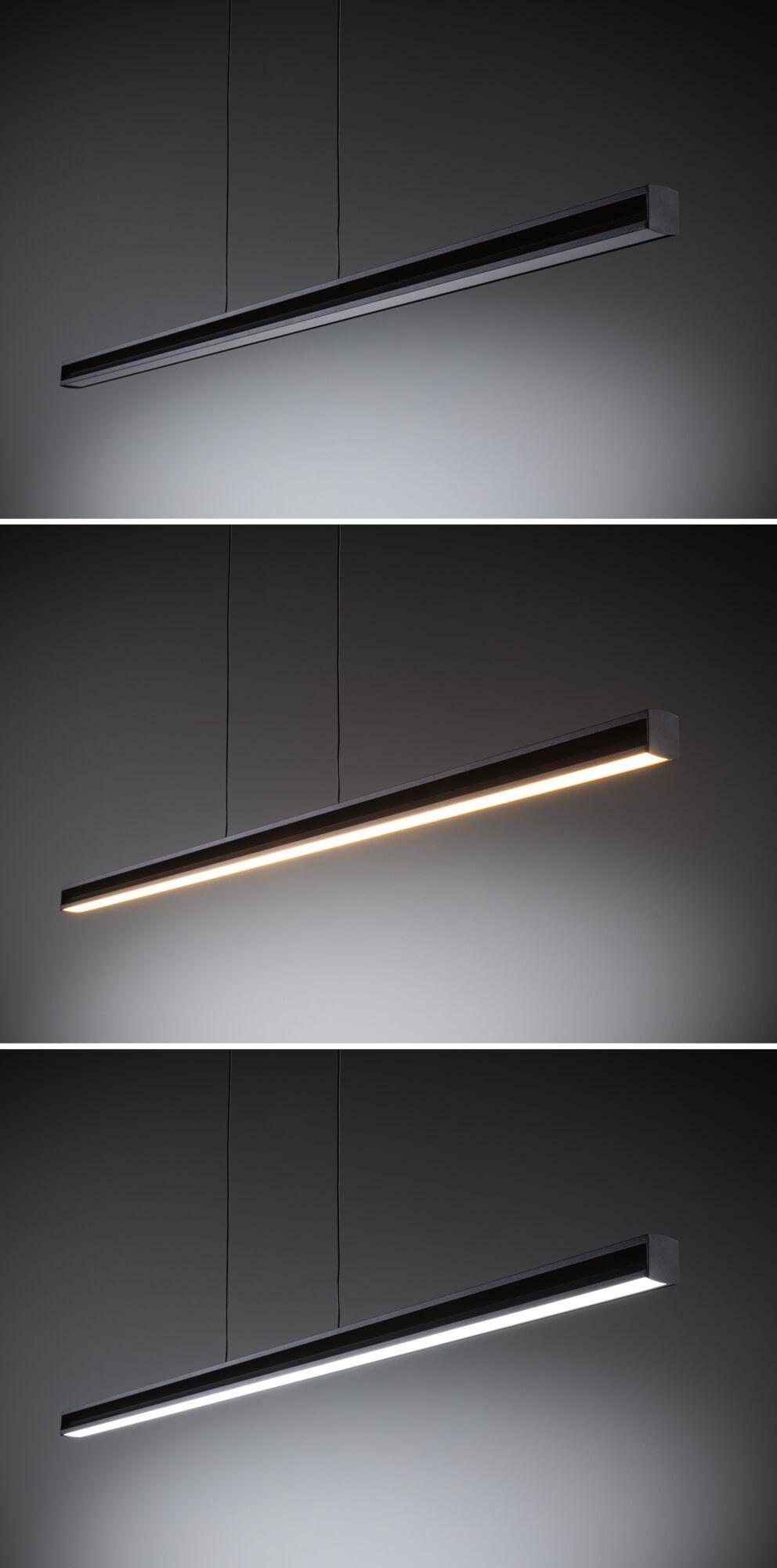 Suspension LED noire en aluminium avec lumière blanc chaud et froid pour intérieur moderne