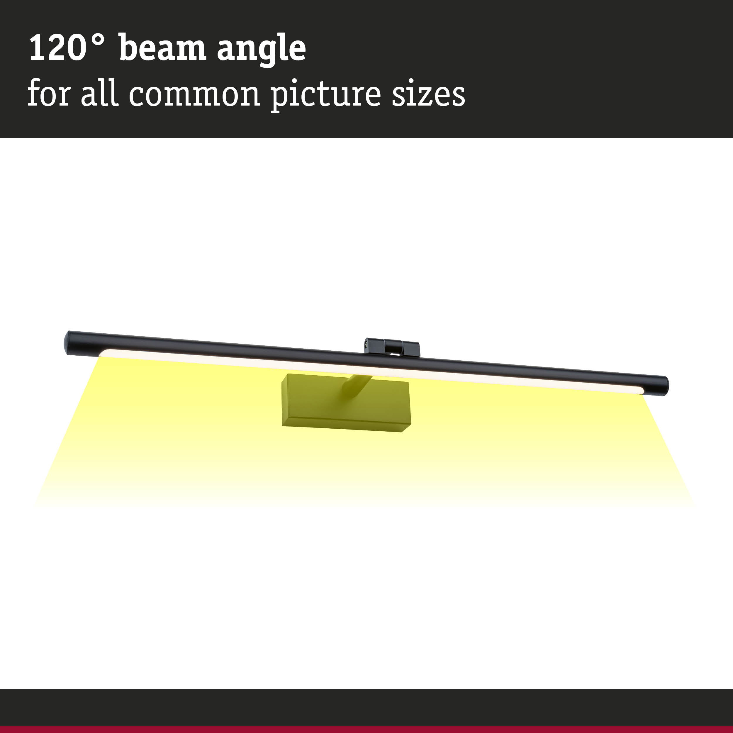 Black LED picture light with 120° beam angle for various picture sizes, modern wall lighting