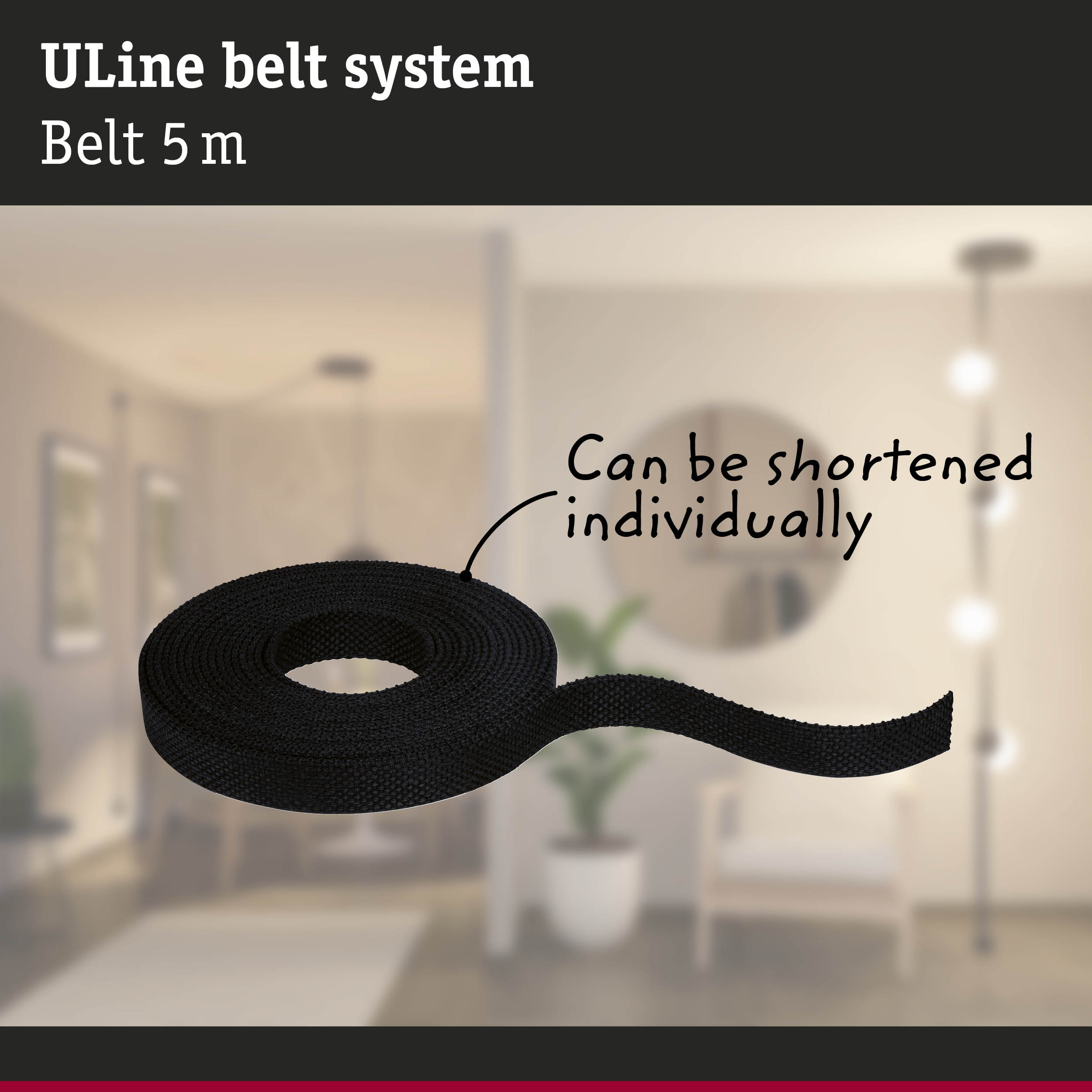Black ULine belt system 5 m textile strap, can be shortened individually for lighting setups