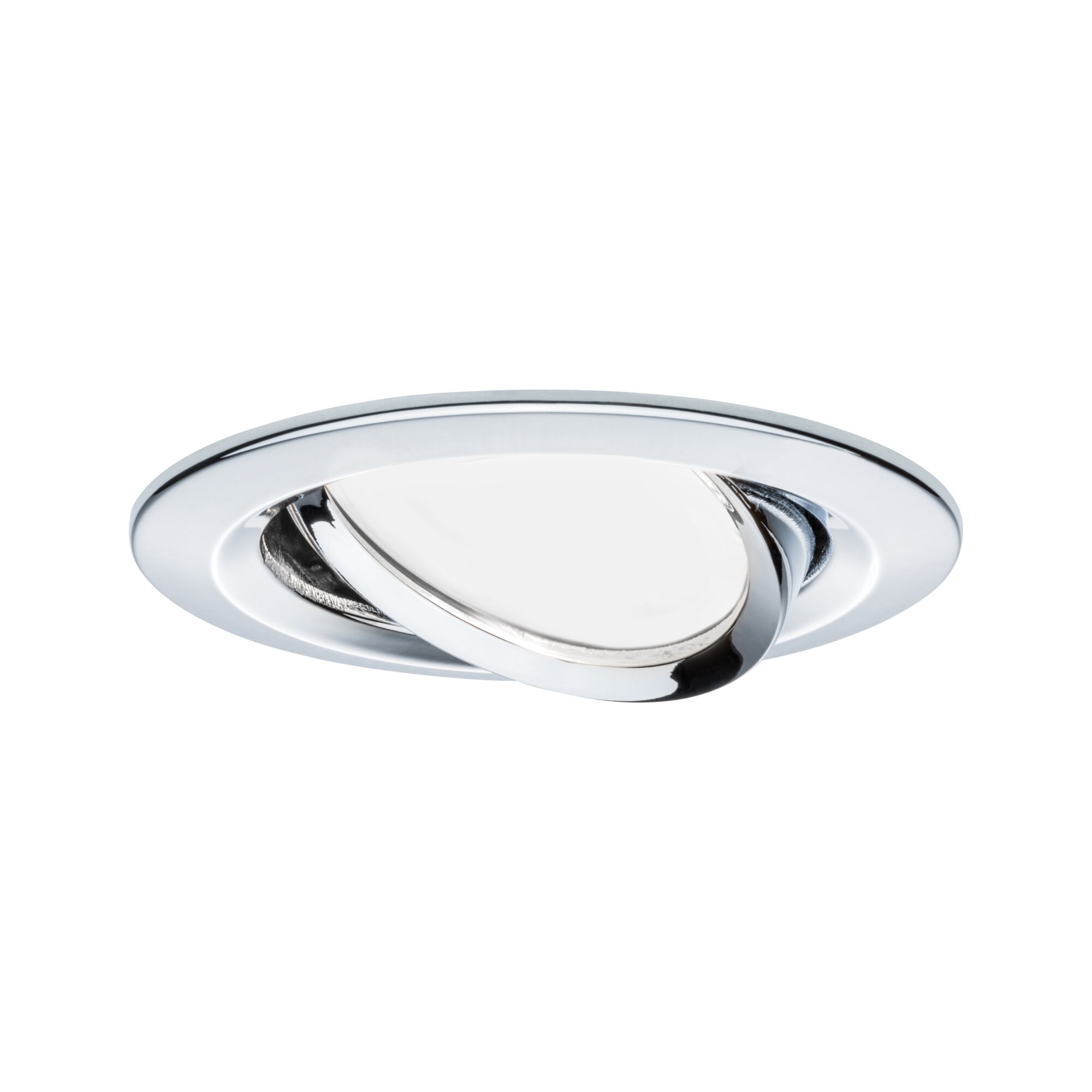 Rund indbygningsspot i krommet metal med justerbar reflektor til fleksibel belysning