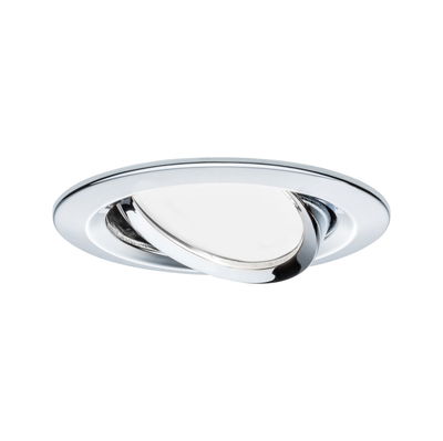 Rund indbygningsspot i krommet metal med justerbar reflektor til fleksibel belysning