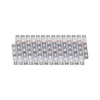 Flexible LED strip with warm white LEDs on silver board for versatile lighting solutions