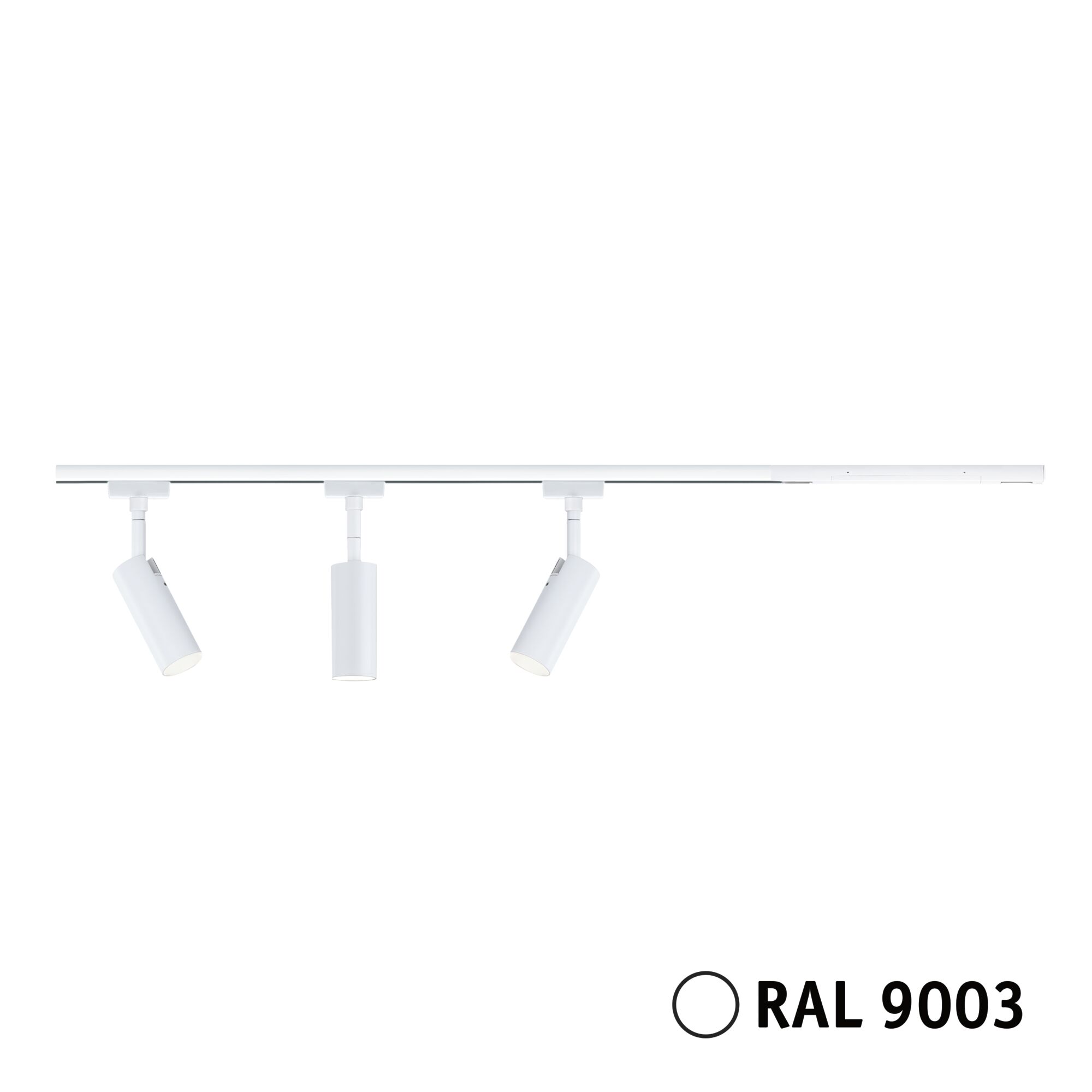 Rail LED blanc en métal avec trois spots orientables pour un éclairage intérieur moderne