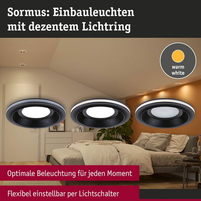 Sormus Einbauleuchten mit schwarzem Rahmen und warmweißem Lichtring für flexible Raumbeleuchtung