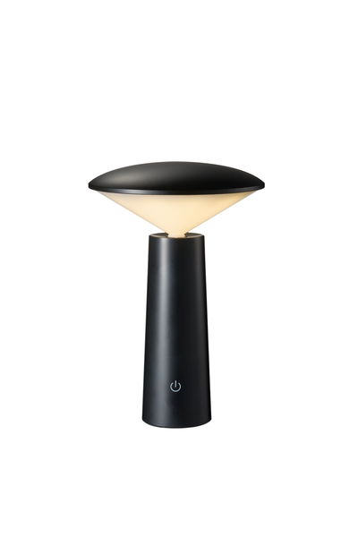 Lampe de table LED noire moderne avec base conique et lumière blanc chaud pour une ambiance chaleureuse