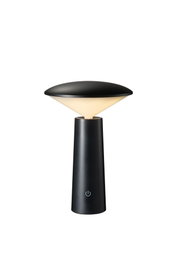 Modern black LED table lamp with conical shade and touch switch for ambient lighting in interiors
