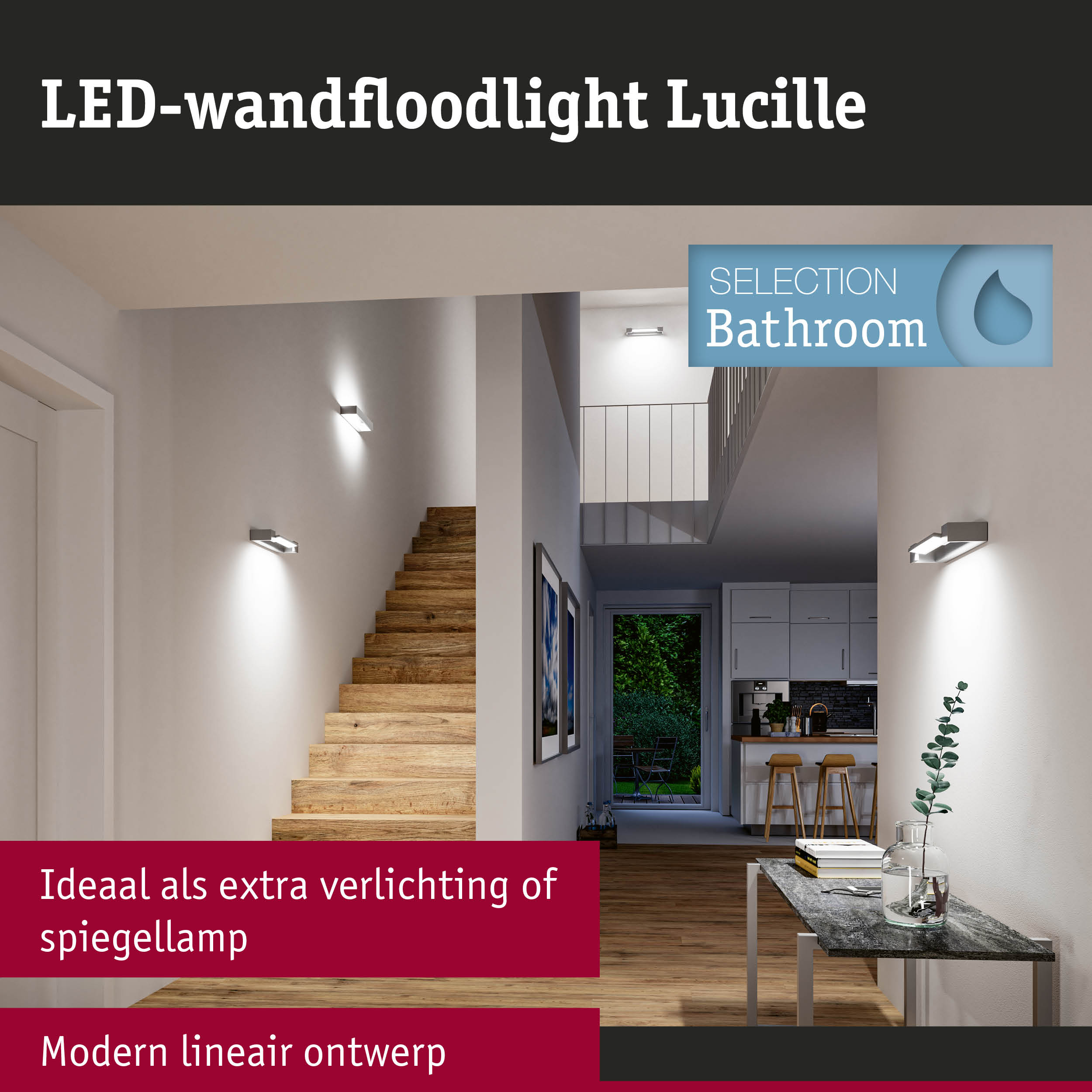 LED-wandfloodlight Lucille met modern lineair ontwerp, witte wandlamp voor hal en trap