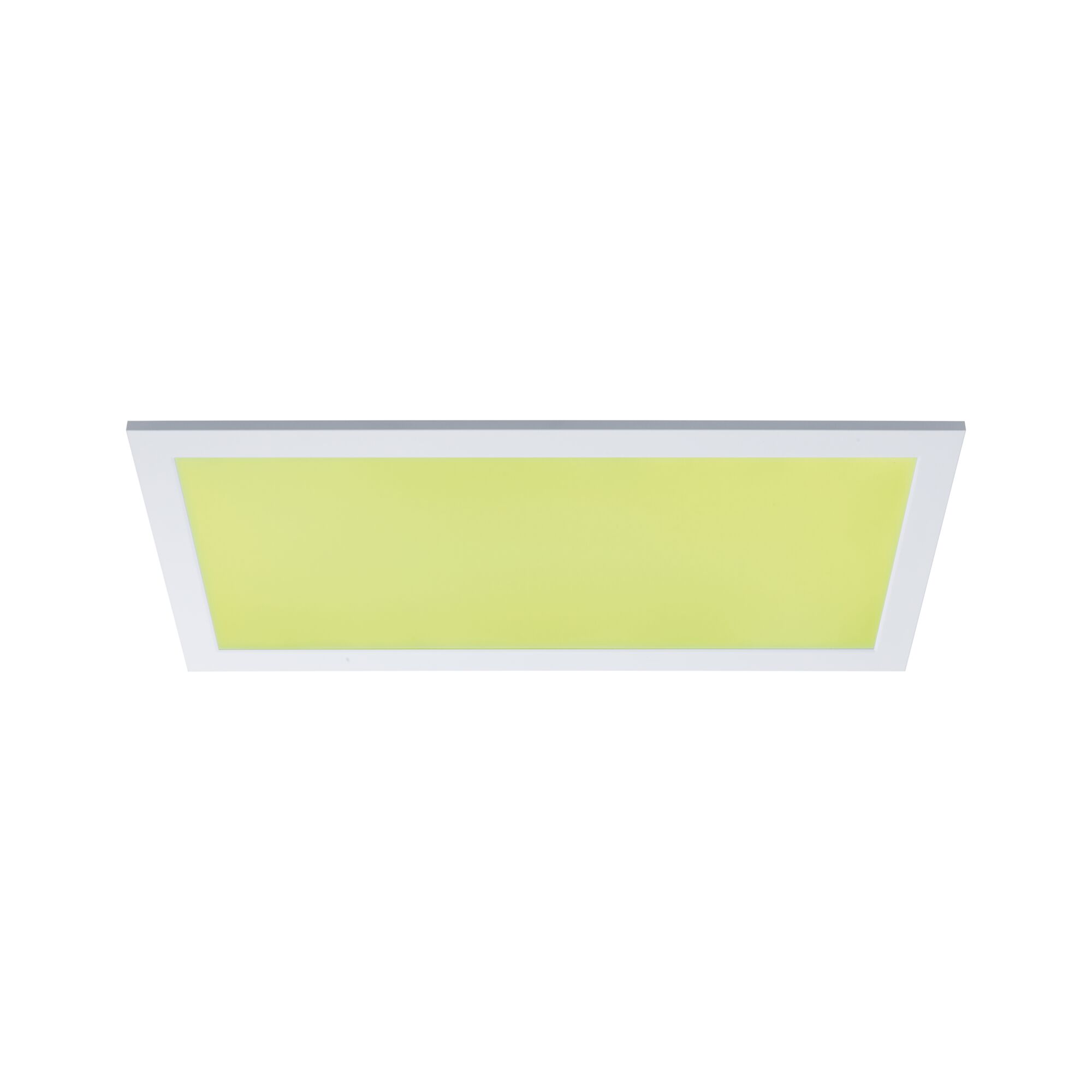 Rectangular LED panel with white frame and yellow-green light surface for modern room lighting