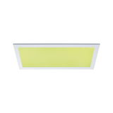 Rectangular LED panel with white frame and yellow-green light surface for modern room lighting