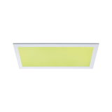 Rectangular LED panel with white frame and yellow-green light surface for modern room lighting