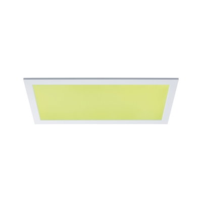 Panneau LED rectangulaire avec cadre blanc et surface lumineuse jaune-vert pour éclairage moderne
