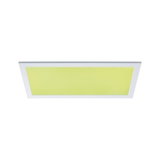 Rectangular LED panel with white frame and yellow-green light surface for modern room lighting