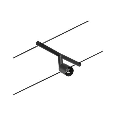 Black metal LED cable spotlight with cylindrical head for modern lighting solutions and interior design.