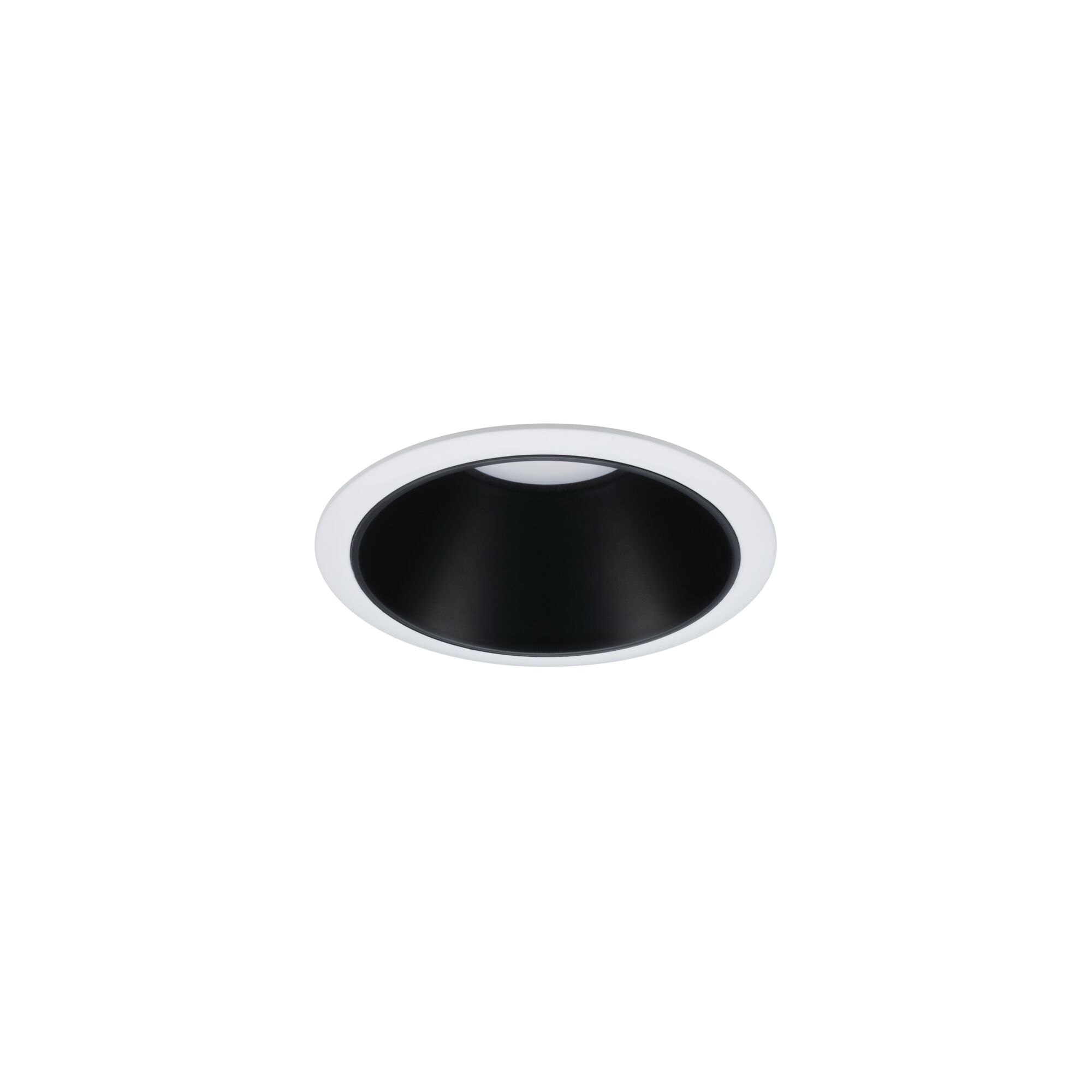 Round recessed light housing in white with black inner ring for modern LED lighting