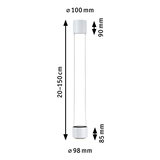 White modern LED pendant light with adjustable length 20-150 cm and 98 mm diameter