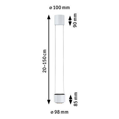 White modern LED pendant light with adjustable length 20-150 cm and 98 mm diameter