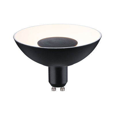 Schwarze LED-Reflektorlampe mit GU10-Sockel und weißem Reflektor für energiesparende Beleuchtung