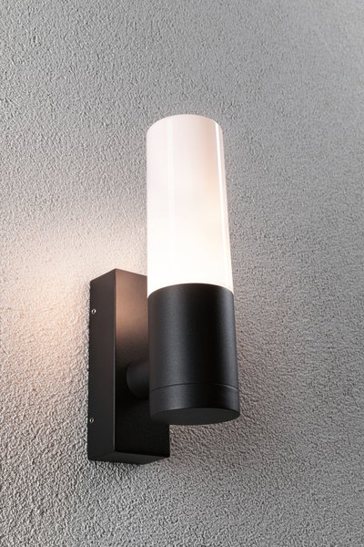 Moderne zwarte wandlamp met wit glas, geschikt voor binnen- en buitengebruik, energiezuinige LED-verlichting