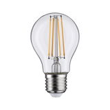 Classic LED light bulb with clear glass and silver screw base for energy-efficient lighting