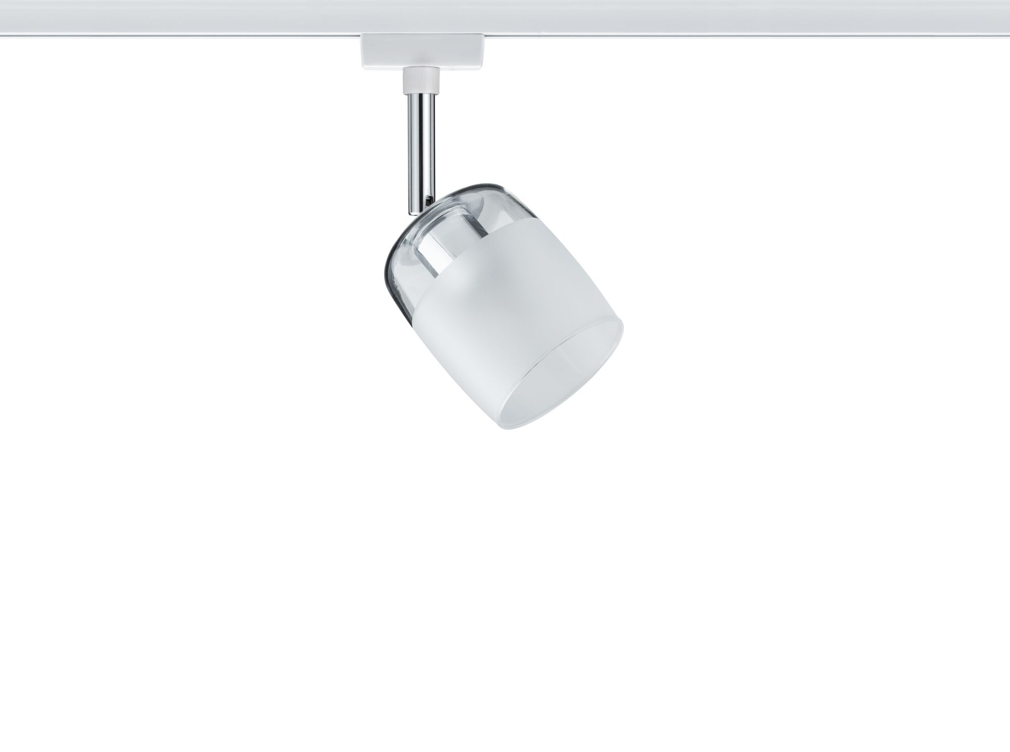 Moderner weißer LED-Schienenstrahler mit Glas- und Metallakzenten für flexible Raumbeleuchtung