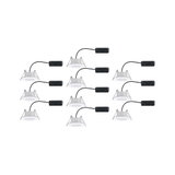 Ten white LED recessed spotlights with black cables for energy-efficient room lighting