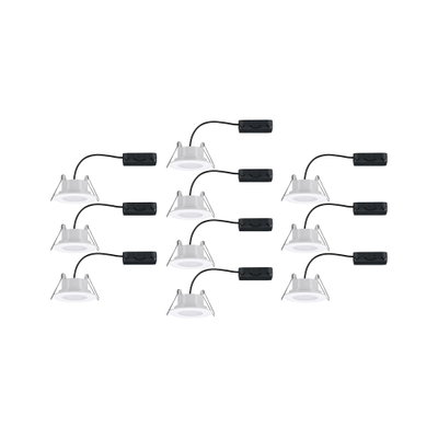 Ten white LED recessed spotlights with black cables for energy-efficient room lighting