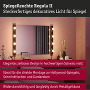 Spiegelleuchte Regula II in mattem Schwarz mit warmweißen LED-Leuchtmitteln für Hollywood-Spiegel