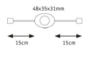 Rysunek techniczny z wymiarami 48x35x31mm i 15cm przewodami do akcesoriów LED