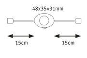 Technische Zeichnung mit Maßen 48x35x31mm und 15cm Kabelabschnitten für LED-Zubehör
